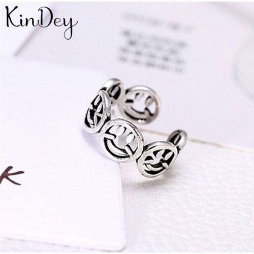 Kindey New Trendy Silver Color Circle Rings For Women Men Boho Vintage Jewelry Adjustable Size Finger Rings