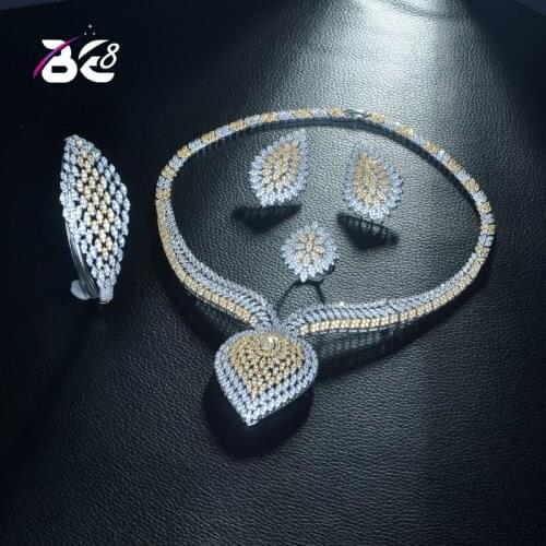 Be 8 Unique Design Water Shape 2 Tones Dubai Jewelry Set AAA CZ Earrings Necklace Women Bridal Party Gifts for Lady Dress S323