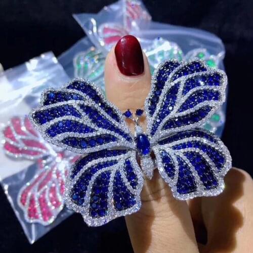 RED/BLUE/GREEN CZ zircon BUTTERFLY Brooch/PENDANT for woman gift Fashion Jewelry Clothes Decoration