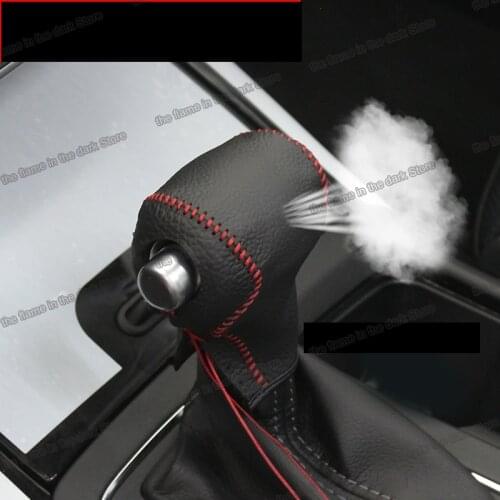 Lsrtw2017 leather car gear lever cover for kia sorento prime 2015 2016 2017 2018 2019 2020 chrome black shift knob
