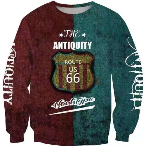 2021 New Fashion T-shirt Men U.S. Route 66 Couple Casual Cool Mens Round Neck Long Sleeve T-shirt For Male Spring Autumn