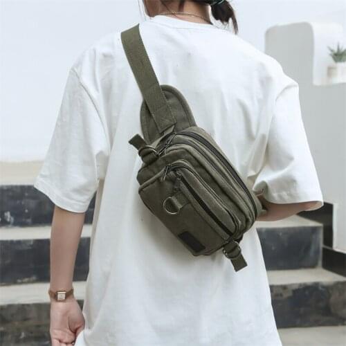 Men Women Waist Bag Tide 2021 Canvas Outdoor Riding Sports Portable Male Shoulder Phone Coin Bag Casual Boy Cross Body Bag Khaki