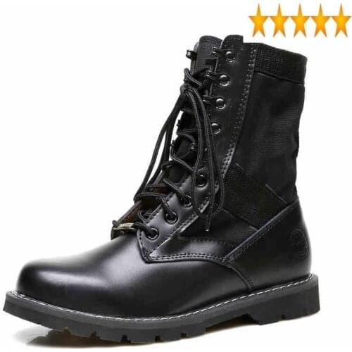 Men British Fashion Style Lace Up Combat Tactical Ankle Round Toe Work Safety High-Top Shoes Black Military Boots