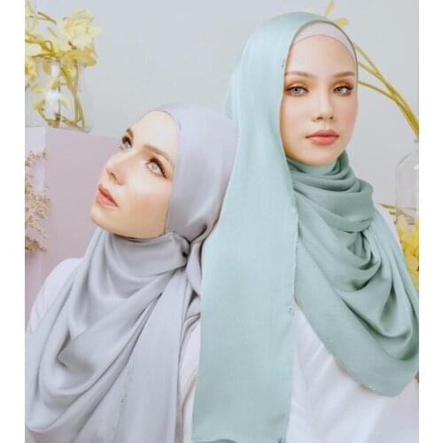 2020 Newest Plain Satin Chiffon Crinkle Hijab Scarf Polyester Shawl Muslim Women Scarves Female Islam Headband Foulard 15 Colors