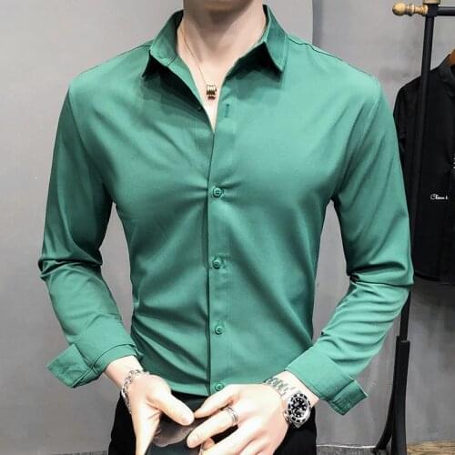 2021 New Simple Solid Color Mens Long Sleeve Shirt Korean Slim British Shirt Dress Shirt White、Black、Red、、Grey、 Blue Blouse