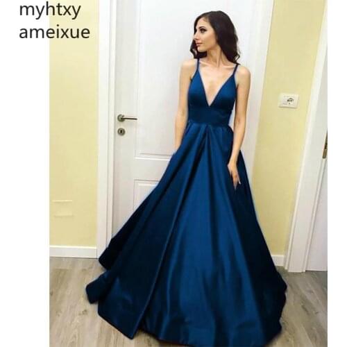 New Cheap Sexy Evening Dresses 2019 A-line Floor Length Sleeveless Prom Dress V-neck Pleat Evening Gowns Custom Made Plus Size