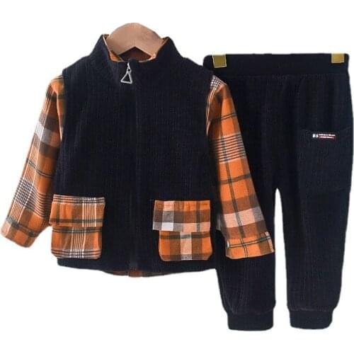 New Spring Baby Cotton Clothes Autumn Children Boys Casual Vest Plaid Shirt Pants 3Pcs/Set Toddler Sport Costume Kids Tracksuit