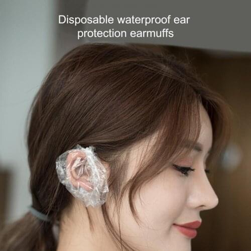 100Pcs/Set Disposable Waterproof Ear Protector Earmuff Cap Waterproof Durable Transparent Adjustable Ear Cover for Girl