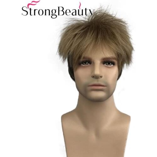 StrongBeauty Short Men Wig Fake Synthetic Fluffy Top Golden Boy Wig Men Hair Cosplay Wigs