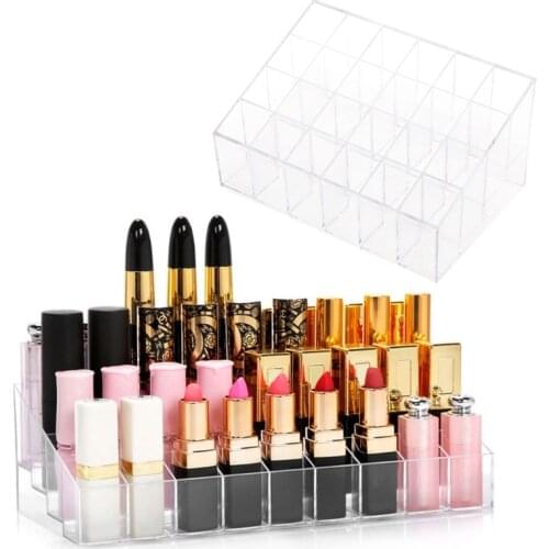 X7AB Clear 24 Lipstick Storage Display Stand Rack Makeup Holder Cosmetic Organizer