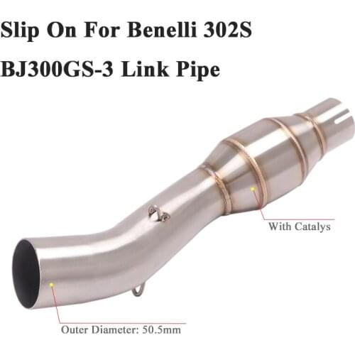 Slip On For Benelli 302S BJ300GS-3 Motorcycle Racing Exhaust Escape Modified Tube Link Pipe With Catalys Connection 51mm Muffler
