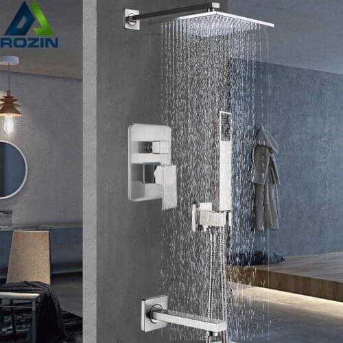 Brushed Nickel Shower Mixer Tap Bath Shower Set Faucet Single Handle 3-ways Mixer Valve Brass Bath Spout with Hand Shower Head