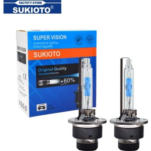 SUKIOTO 2PCS Car Headlight Bulb 55W D2S 5500K HID Xenon Lamps Super Bright D4S Auto Light With All Metal Bracket Protection