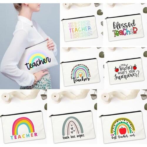 Teacher Makeup Bag Teach Love Inspire Teachers Stationary Pouch Cosmetic Organizer Cute Teacher Appreciation Gift Back To School