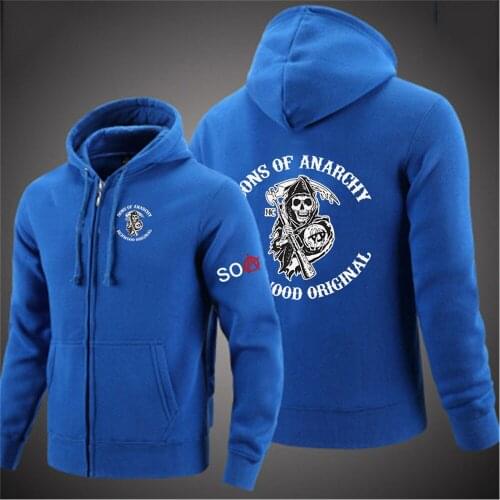 Spring Autumn Man SOA Sons Of Anarchy Logo Hoodies Print Zipper Fashion Jackets Long Sleeve Sweatshirts Coats Tracksuit