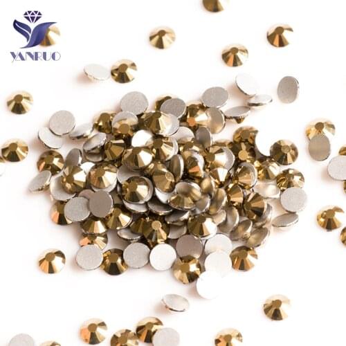YANRUO 2058NoHF Gold Rhinestones Non Hot Fix Glass Rhinestones Crystal Aurum Flat Back Strass Stones For Clothes Dresses