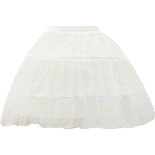 Women Lolita White Lace Tutu Skirt Adjustable LED Light Up Luminous Short Petticoat Ballet Dance 2 Hoops Underskirt