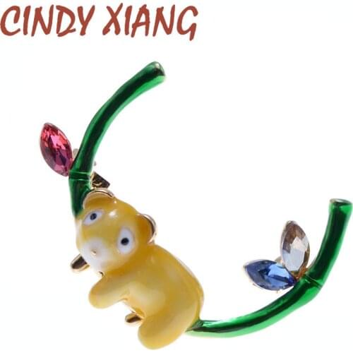 CINDY XIANG Cute Little Enamel Koala Brooches For Women Small Panda With Bamboo Pin Animal Design Jewelry 3 Colors Avaibale Gift