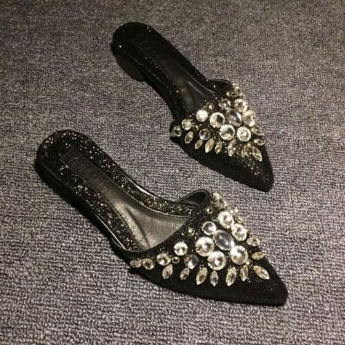 Koovan Womens Slippers 2020 Rhinestone Leather Summer New Sandals Female Slippers Thick With Sequins Flat Bottom Cool Slipper