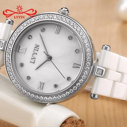 LVYIN 100% Real Ceramic Watch Casual Top Brand White Unique Watches For Women Diamond Decoration Quartz Wristwatch LY013