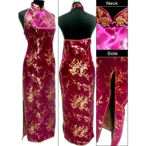 Burgundy Traditional Chinese Clothing Vestido mujer Women Long Cheongsam Qipao Backless Costume Dress Size M L XL XXL XXXL J3071