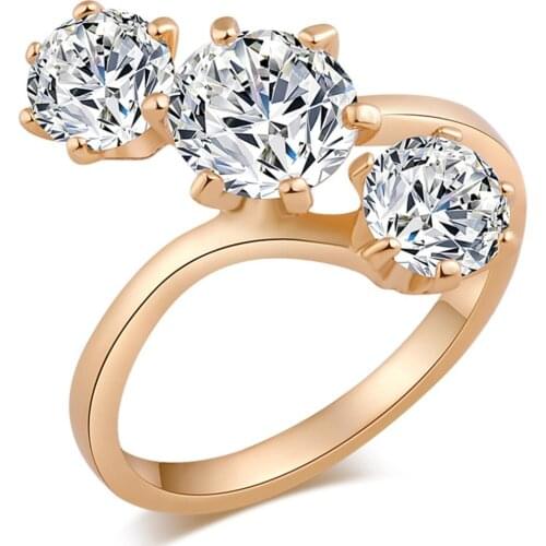 2019 Luxury AAA Cubic Zirconia Ring for women Girl Wedding Three Classic Crystal Stone Cross Rings Free Shipping Wholesale