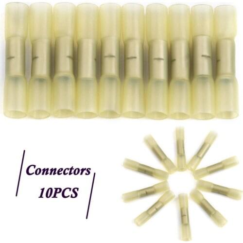 10 PCS Yellow Heat Shrink Terminals Waterproof Insulated Seal Butt Wire Connectors Crimping Terminals kit AWG 12-10