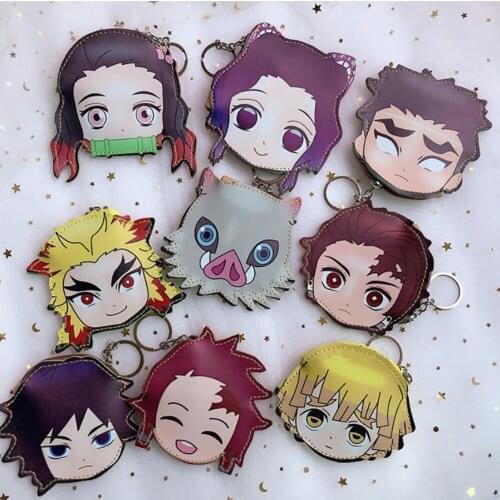 20/Lot Demon Slayer Kimetsu No Yaiba Nezuko Tanjirou Douma Makomo ShinobuTsuyuri Kanao PU Coin Purse Wallet Action Figures Toy