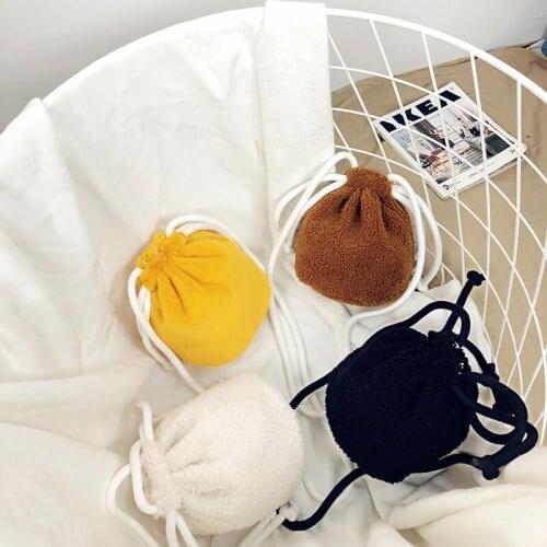 2020 Winter Warm Lamb Hair Mini Bag Women Drawstring Small Bucket Bag Plush Crossbody Bags Womens Ladies Phone&Purses Bag Bolsa