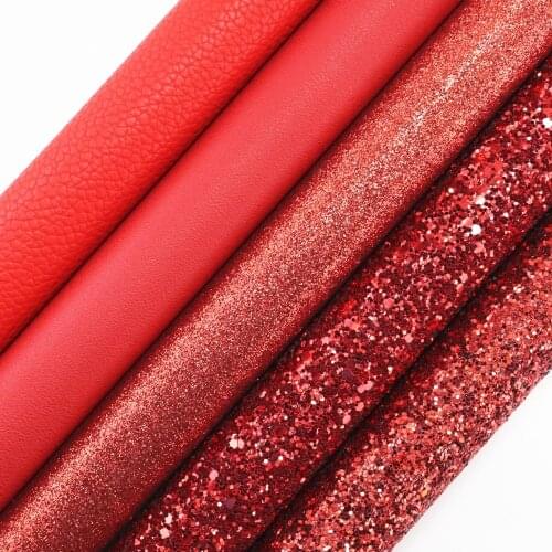 21x30cm A4 Sheet Red Chunky Glitter Fabric Lichee Textured Faux Synthetic Leather For DIY Bows Earring HD002