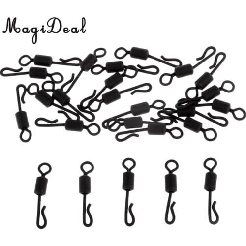 25pcs Carp Fishing Swivel Quick Change / Release Swivel Hook Line Connector Q-Shaped Matte Black Swivels 4