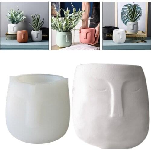 3D Resin Plaster Cement Concrete Flower Pot Mould Nordic Style Creative Abstract Portrait Face Molds Plant Silicone Mold
