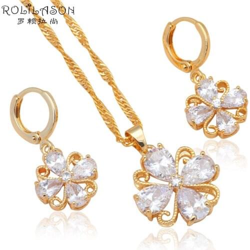AAA CZ Women wedding Gold Tone Earring Necklace Fashion Jewelry Sets for women White Crystal Health JS590