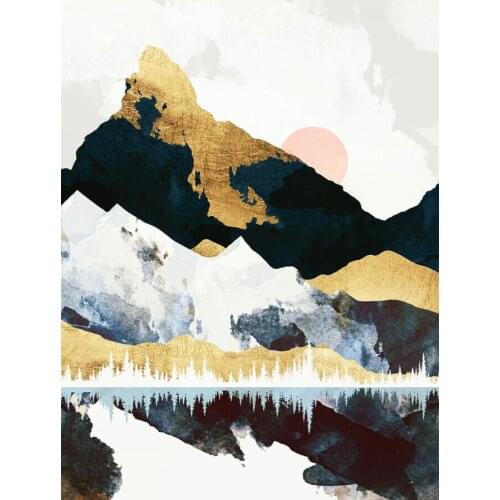Abstract Canvas Winter Sunset Snow Forest River Gold Mountain Printing Wall Art Room Posters Wall Decor Landscape Painting Home