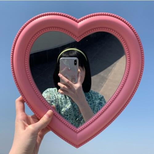 CSHOUINS Love Mirror Desktop Vanity Mirror Wall Makeup Mirror Mounted Dual-Use Girl Room Wall Decoration Heart-Shaped Mirror