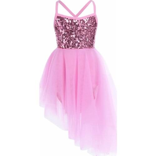 Kids Shiny Sequins Lyrical Dance Ballet Tutu Performance Costume Tulle Dance Figure Skating Dress Girls Gymnastics Leotard Dress