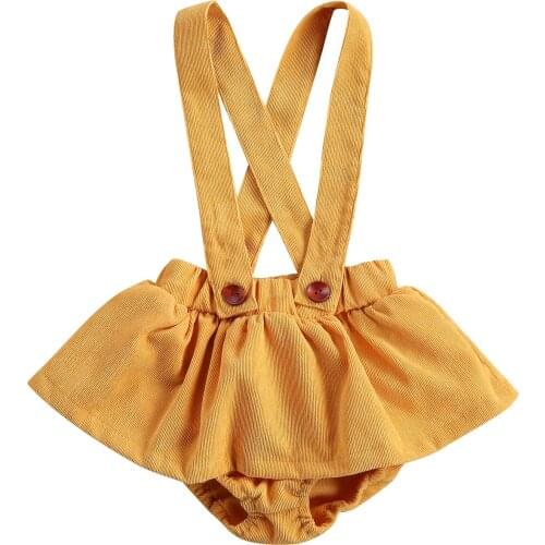 OPPERIAYA Infant Summer Solid Color Culottes Ruffle Lovely Shorts Baby Girls Sleeveless Overalls with Strap Button Yellow