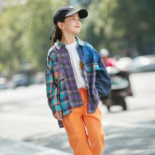 Girls Denim Plaid Shirts 2021 Autumn 8 10 years Fashion Fall Clothes Shirts for Teenage Girls 10/12