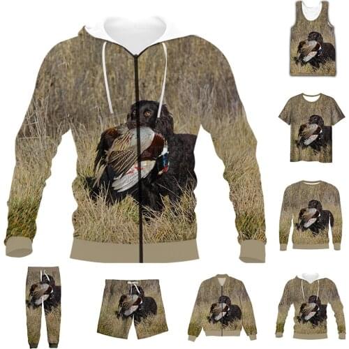 New Funny 3D Full Print Spaniel Hunting T-shirt/Sweatshirt/Zip Hoodies/Thin Jacket/Pants Four Seasons Casual Suit V49