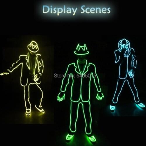 Hot Sale EL Suits Fashion EL Wire Luminous Clothes Costumes Props Glow Party Supplies For Holiday DIY Decoration Free Shipping