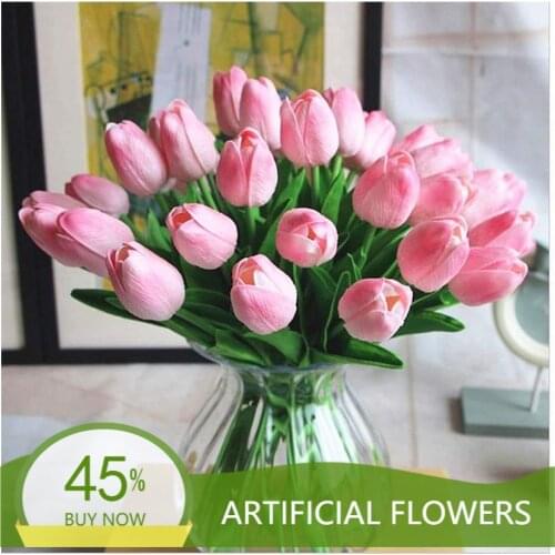 9Pcs Artificial PU Real Touch Tulips Fake Flower Arrangement Bouquet for Home Office Wedding Decoration
