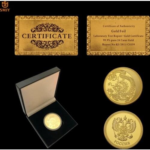 Chinese Zodiac Dragon Russia 100 Rubles Gold Plated Rreplica Animal Metal Commemorative Coin Collection W/Display Coin Box