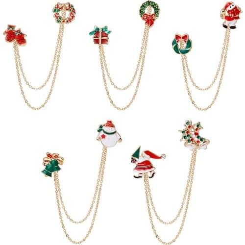 Classic Design Santa Claus Sled Chain Brooch For Women Girls Fashion Oil drop Christmas Pin Badge Jewelry Party Gifts
