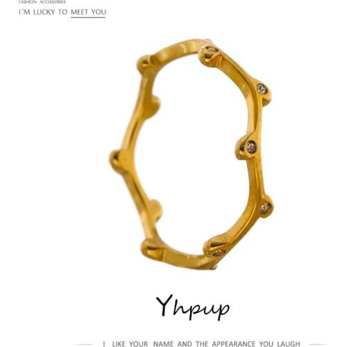 Yhpup 2021 Wedding Ring Stainless Steel Jewelry Exquisite Bling Cubic Zirconia Round Ring бижутерия для женщин Engagement кольцо