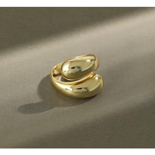 XIHA Real 925 Sterling Silver Ring Double Water Drop Large Adjustable Gold Rings for Women Punk Chunky Statement Jewellery 2020