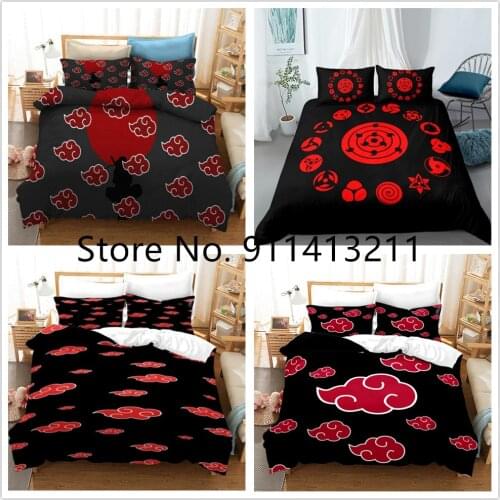 Red Cloud Anime 3D Cartoon Duvet Cover Sets Comforter Bed LinenKids Bedding Set Akatsuki Japan Twin Queen King Single Size Gift