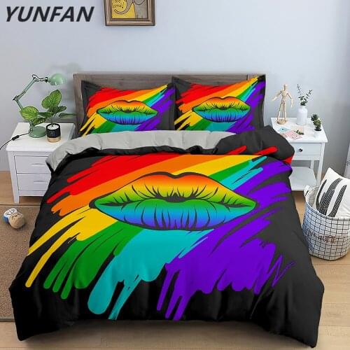 Red Lips Bedding Set King Kiss Duvet Cover Set Mouth Pattern Quilt Comforter Cover for Teens Adult Couple Decorative Bedding Set
