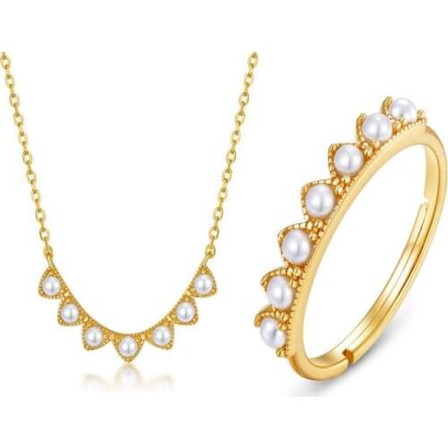 Leaves Crown Faux Pearl Rings 925 Sterling Silver Women Jewelry Punk Party Designer Club Cocktail Party Japan Korea Fashion