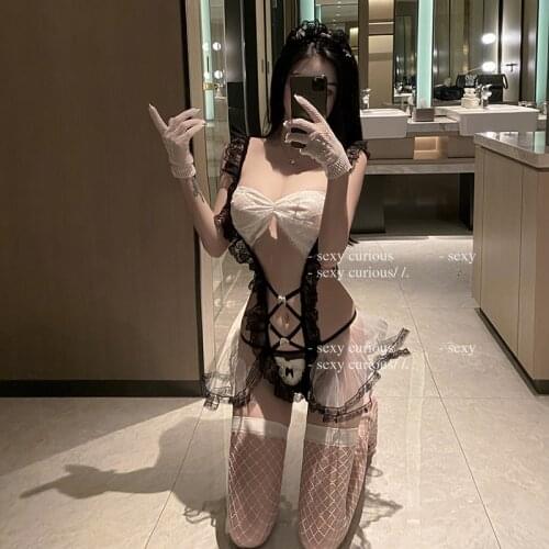 Japanese Maid Cosplay Sexy Costumes Perspective Lingerie Underwear Set Servant Erotic Lace Outfit Sexy Dress Slutty Clothes
