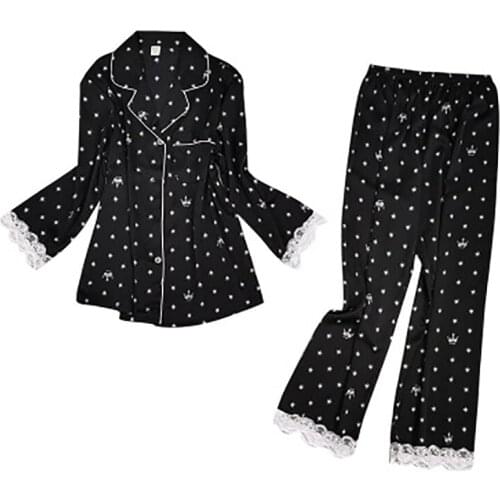 2021 Hot Sale Print Fashion Women Pajama Set Sweet Lace Cuff Trousers Long Sleeve Suit Pyjamas Hot New Models Dropshipping